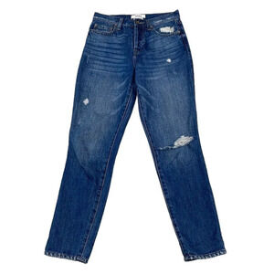 Pistola Jeans Buttons Curvy Straight Distressed Denim Blue Size 25